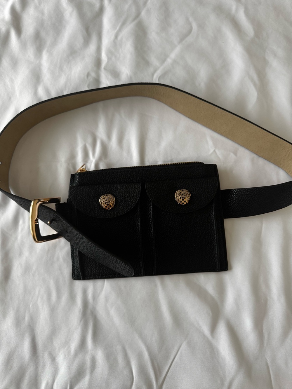 Vince Camuto Black Pebbled Double Pocket Belt Bag Fanny Pack XL VB1824